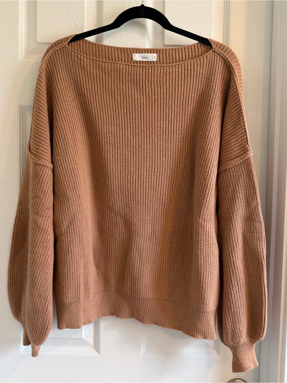 Camel Boatneck, Balloon Sleeve Sweater